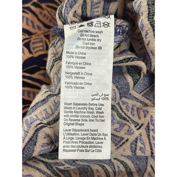 Avenue Women’s 26/28 Blouse Navy Tan Leaf Print Roll Tab Sleeve Viscose Boho Top - Picture 6 of 12